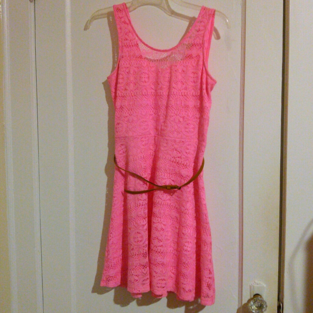 No Boundaries belted pink lace overlay dress size medium
